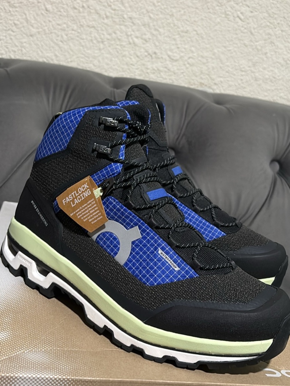 Men's Blue and Black Fastlock Hiking Boots with Lime Accent